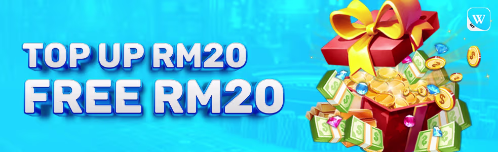 赢宝 RM20 充值送 RM20 奖励优惠横幅