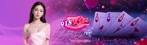 Elegant woman with 918KISS logo and playing cards on a vibrant background – WINBOX 918KISS theme