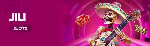 Colorful Winbox JILI slot banner featuring a skeleton guitarist with 777 and BAR symbols.