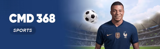 Winbox CMD368 Sports banner featuring football player and stadium background