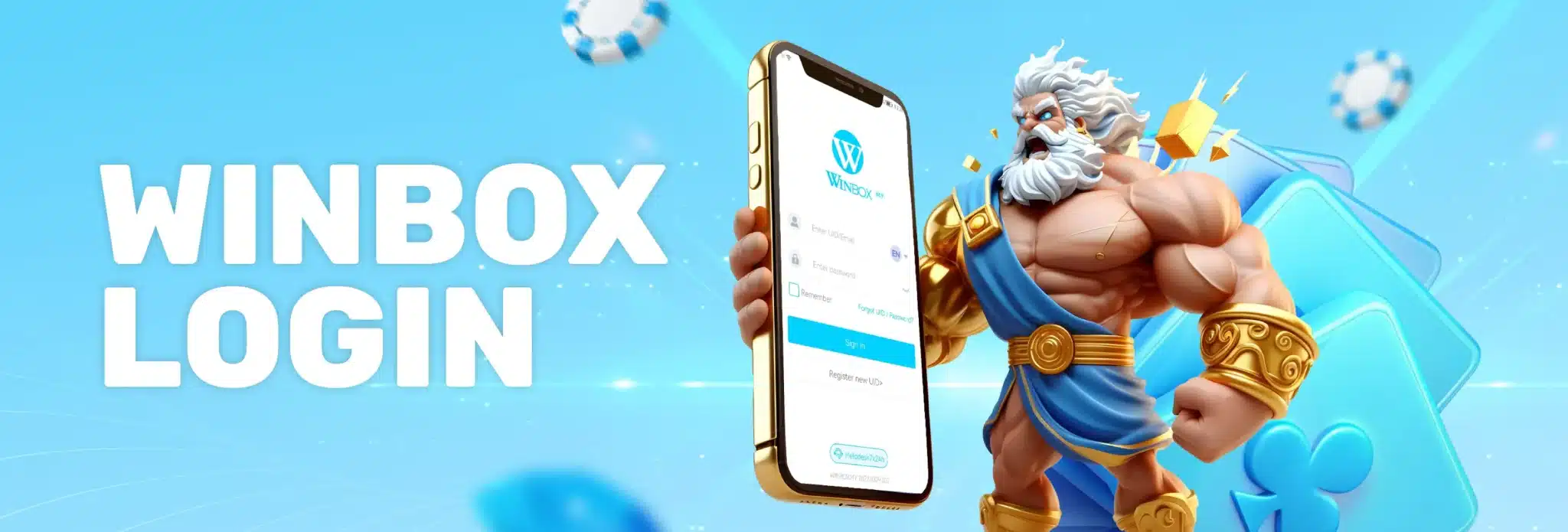 Winbox login screen on mobile with secure access illustration