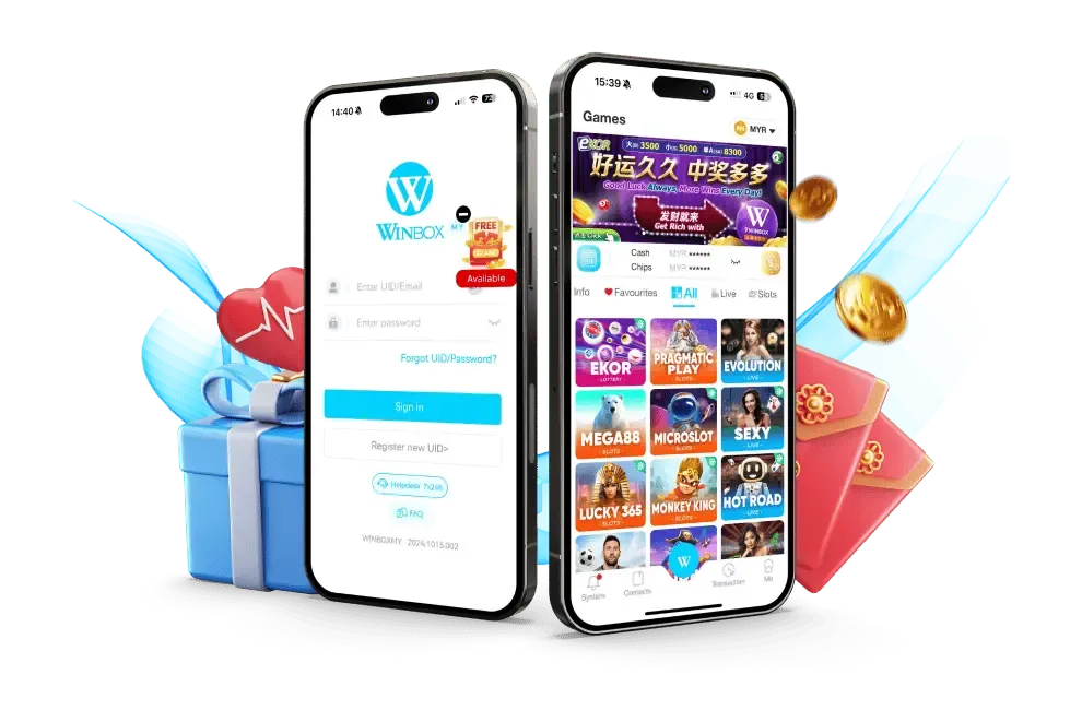 Winbox Malaysia official login and gaming lobby interface featuring slot games, live casino providers, and secure access options.